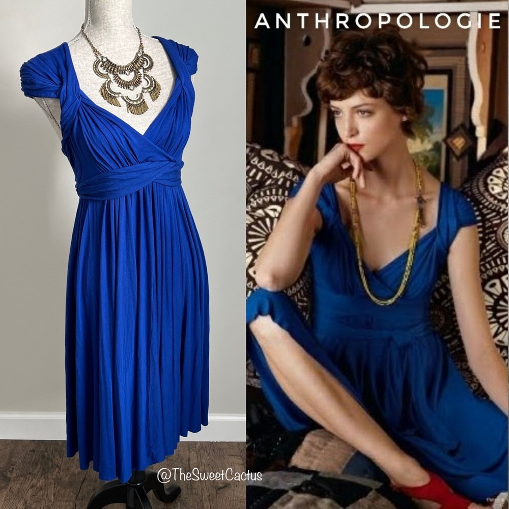 Anthropologie C Keer Country Mile Grecian Dress Blue Size 4